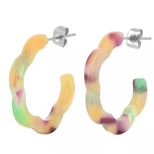 Pendientes de aro flor acetato 25x24 mm - Carey - Verde - Naranja x 2