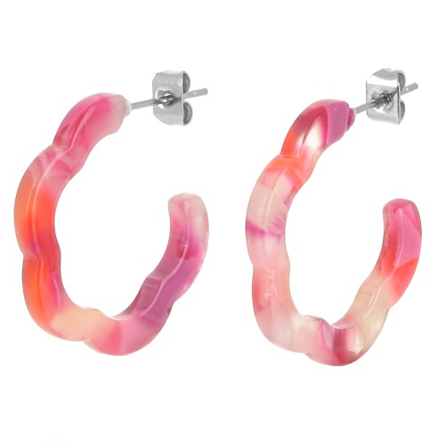 Pendientes de aro flor acetato 25x24 mm - Carey - Fucsia x 2