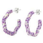 Pendientes de aro flor acetato 25x24 mm - Violeta jaspeado - Crema x 2|raw }}