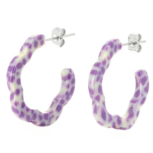 Pendientes de aro flor acetato 25x24 mm - Violeta jaspeado - Crema x 2