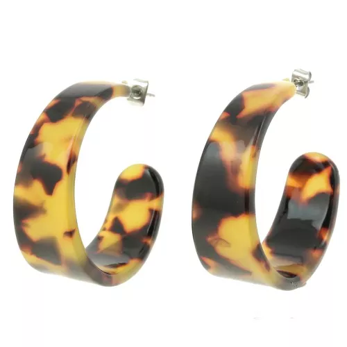 Pendientes de aro ancho de acetato 35 mm Carey Marrón - Negro x 2