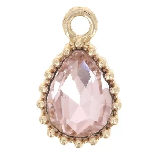 Colgante Gota Cristal Facetado 13x8mm - Dorado - Rosa Claro x1