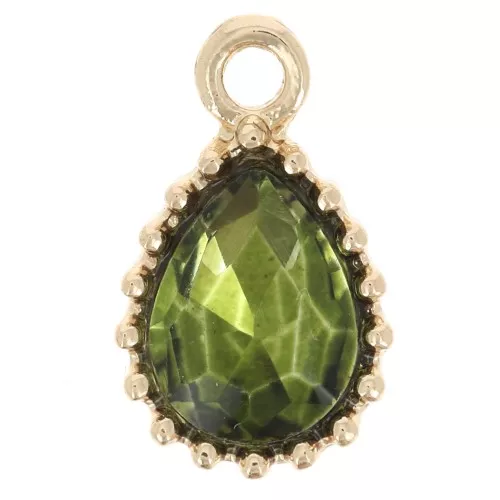 Colgante Gota Cristal Facetado 13x8mm - Dorado - Verde x1