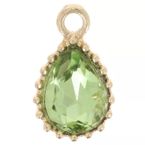 Colgante gota de cristal facetado 13x8mm - Dorado - Verde claro x1