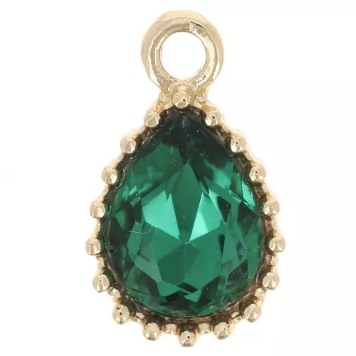 Colgante Gota Cristal Facetado 13x8mm - Dorado - Verde Esmeralda x1