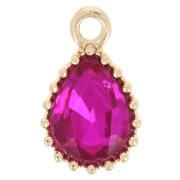 Colgante Gota Cristal Facetado 13x8mm - Dorado - Fucsia x1|raw }}