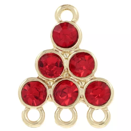 Colgante candelabro 18x13,5 mm con cabujones de vidrio - Rojo - Dorado x1