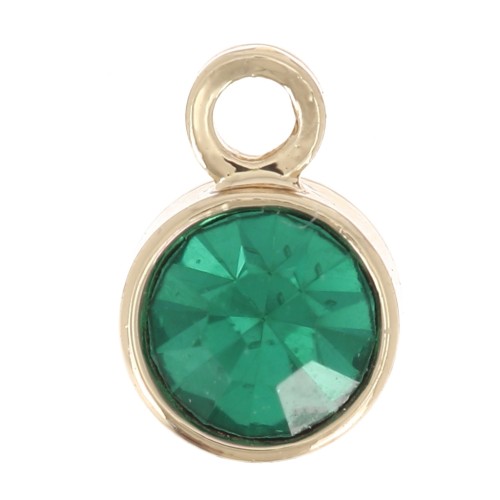 Dije redondo de 4 mm de cristal facetado - Dorado - Verde esmeralda x1