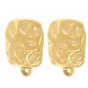 Pendientes cuadrados martillados 14x12 mm anilla cerrada - Acero inoxidable 304L Dorado x2