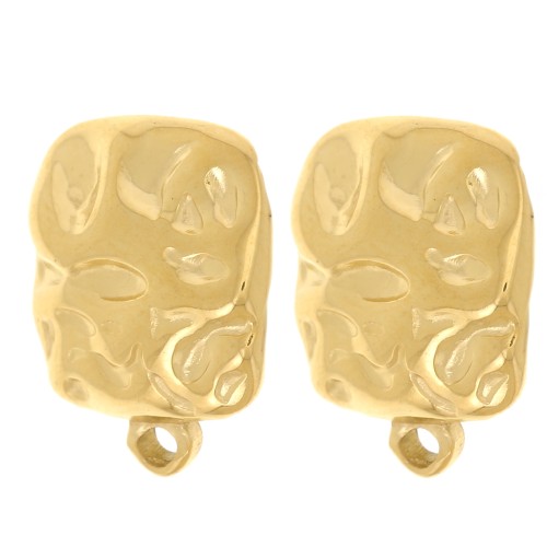 Pendientes cuadrados martillados 14x12 mm anilla cerrada - Acero inoxidable 304L Dorado x2