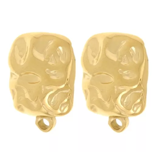Pendientes cuadrados martillados 14x12 mm anilla cerrada - Acero inoxidable 304L Dorado x2