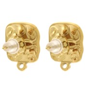 Pendientes cuadrados martillados 14x12 mm anilla cerrada - Acero inoxidable 304L Dorado x2