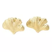Pendientes Ginkgo 11x17 mm con anilla abierta - Acero inoxidable 316L Dorado x2