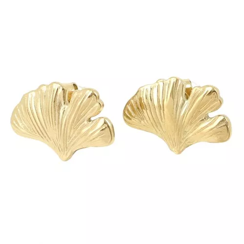 Pendientes Ginkgo 11x17 mm con anilla abierta - Acero inoxidable 316L Dorado x2