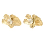 Pendientes Ginkgo 11x17 mm con anilla abierta - Acero inoxidable 316L Dorado x2