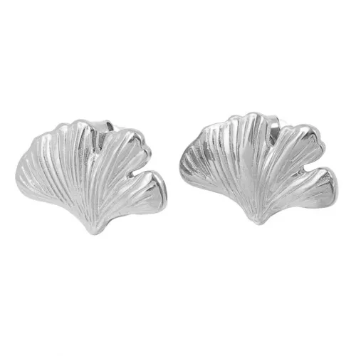 Pendientes de ginkgo 11x17 mm con anilla abierta - Acero inoxidable 316L x2