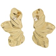 Pendientes media flor 45x25 mm efecto plisado - Acero inoxidable 304L Dorado x2