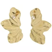 Pendientes media flor 45x25 mm efecto plisado - Acero inoxidable 304L Dorado x2