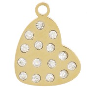 Dije corazón 12x9 mm con strass - Acero inoxidable 316L dorado x1
