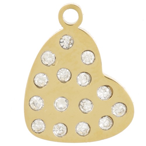 Dije corazón 12x9 mm con strass - Acero inoxidable 316L dorado x1