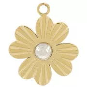 Dije de trébol estriado de 12 x 9,5 mm con pedrería - Acero inoxidable 304 Dorado x1
