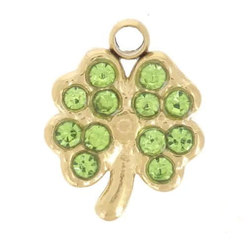 Dije mini trébol 9x7 mm con strass - Acero inoxidable 304 Dorado - Verde x1