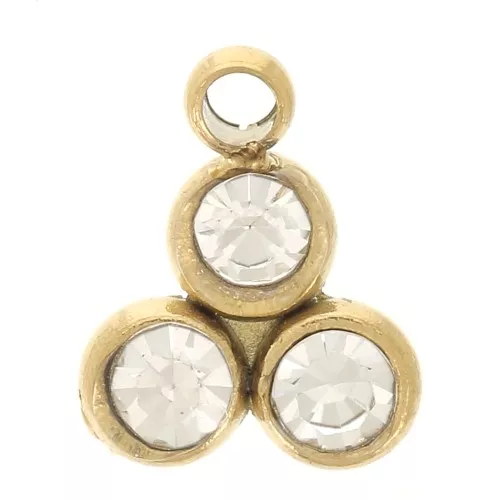 Mini Dije 7.5x6 mm con 3 strass - Acero inoxidable 304L Dorado