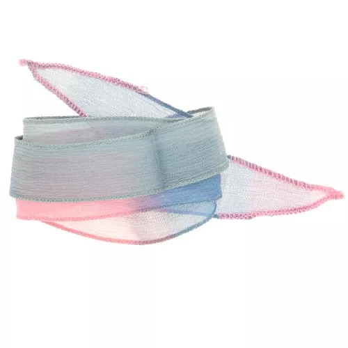 Cinta de seda 25 mm - Atar y teñir - Azul - Azul claro - Rosa x85cm