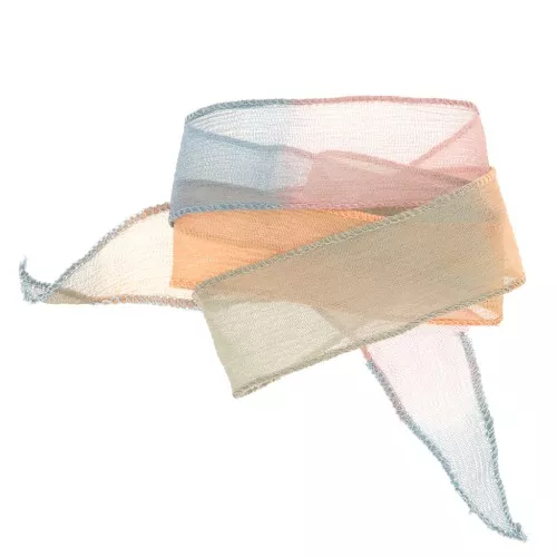 Cinta de seda 25 mm - Tie and dye - Camel - Caqui - Azul x85cm
