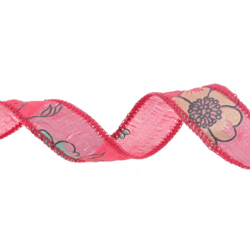 Cintas de seda 18 mm - Flores japonesas - Rojo x1m