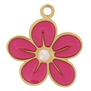 Dije de flor de 11 mm con resina epoxi - acero inoxidable 316L dorado - Rosa x1
