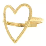 Anillo corazón martillado calado ajustable 19x15 mm - S. 52 a 58 - Acero inoxidable 304L Dorado