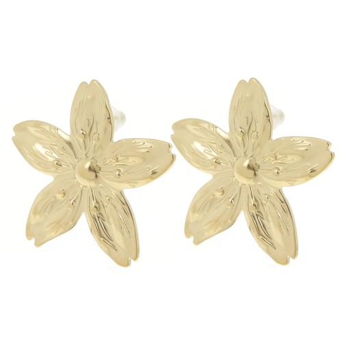 Pendientes Flor de Cerezo 31x33 mm - Acero inoxidable 304L Dorado x2