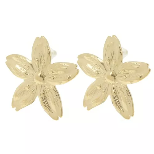Pendientes Flor de Cerezo 31x33 mm - Acero inoxidable 304L Dorado x2