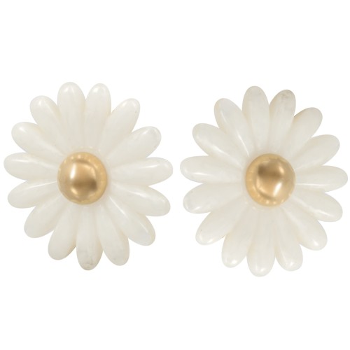 Pendientes flor margarita 43 mm resina - Acero inoxidable 304L Dorado - Blanco x2