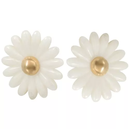 Pendientes flor margarita 43 mm resina - Acero inoxidable 304L Dorado - Blanco x2
