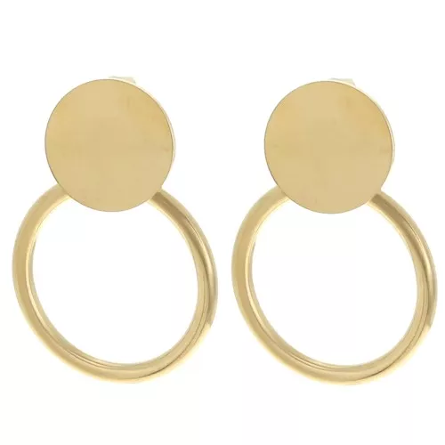 Pendientes redondos con aro hueco 27x20 mm - Acero inoxidable 304L Dorado x2