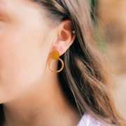 Pendientes redondos con aro hueco 27x20 mm - Acero inoxidable 304L Dorado x2