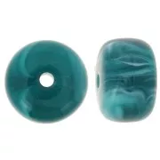 Perles rondelles gros trous 14.5x9 mm en acrylique - Vert canard marbré x20