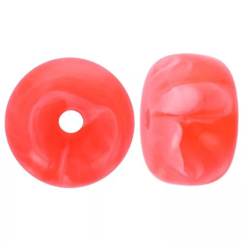 Cuenta arandela acrílica con agujero grande 14,5x9 mm - Coral fluorescente jaspeado x20