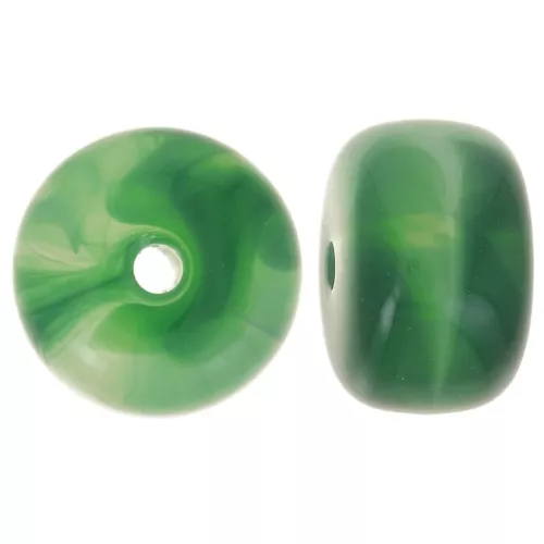 Cuenta arandela acrílica 14,5x9 mm agujero grande - Verde oscuro jaspeado x20