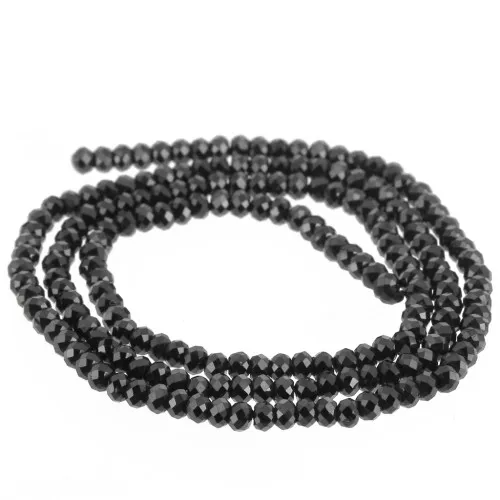 Cuenta facetada redonda aplanada 3x2 mm - Espinela negra x38cm