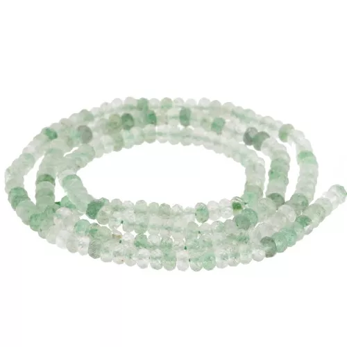 Cuenta redonda aplanada facetada 3x2 mm gema - Cuarzo Fresa Verde x39cm