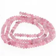 Cuentas redondas aplanadas facetadas 3x2 mm gema Turmalina Rosa x39cm