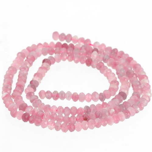 Cuentas redondas aplanadas facetadas 3x2 mm gema Turmalina Rosa x39cm