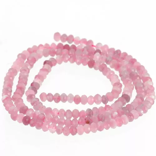 Cuentas redondas aplanadas facetadas 3x2 mm gema Turmalina Rosa x39cm