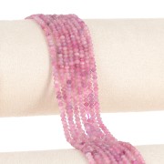 Cuentas redondas aplanadas facetadas 3x2 mm gema Turmalina Rosa x39cm
