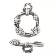 Cierre de aro y barrita Flor 21 mm Chapado Plateado envejecido x1