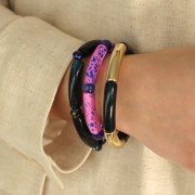 Cuentas separadoras tubo curvo - 8x6 mm en acrílico - Purpurina roja x6