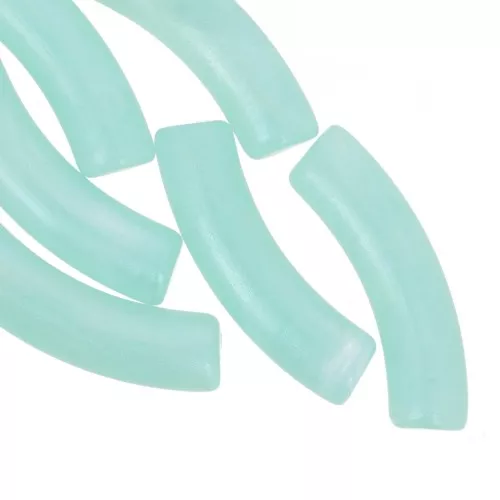 Cuenta tubo curvada en acrílico translúcido 33x8mm - Perla jaspeada verde agua x6
